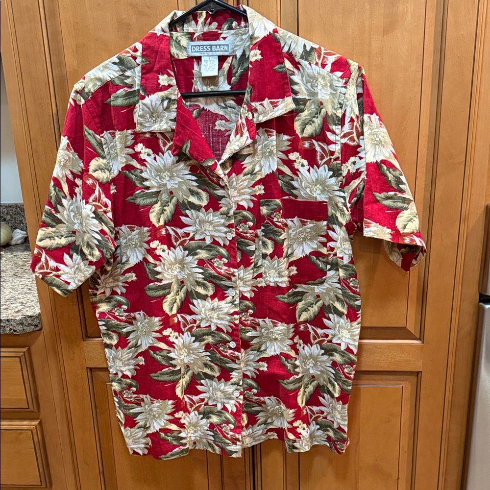 Dress Barn Red and Green Floral Shirt